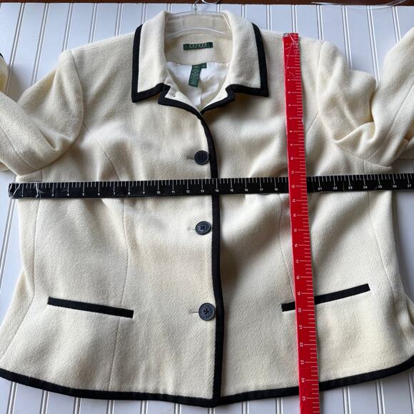 Lauren Ralph Lauren Cream wool blend 3/4 jacket black trim size 20W - Picture 9 of 10